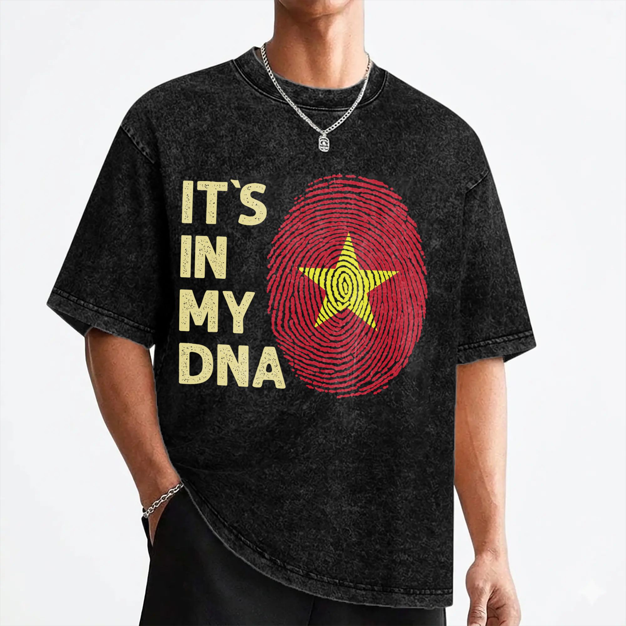 Street Fashion Vietnam - ベトナムが私の DNA に込められたベトナム国旗 T シャツ ウォッシュドコットン