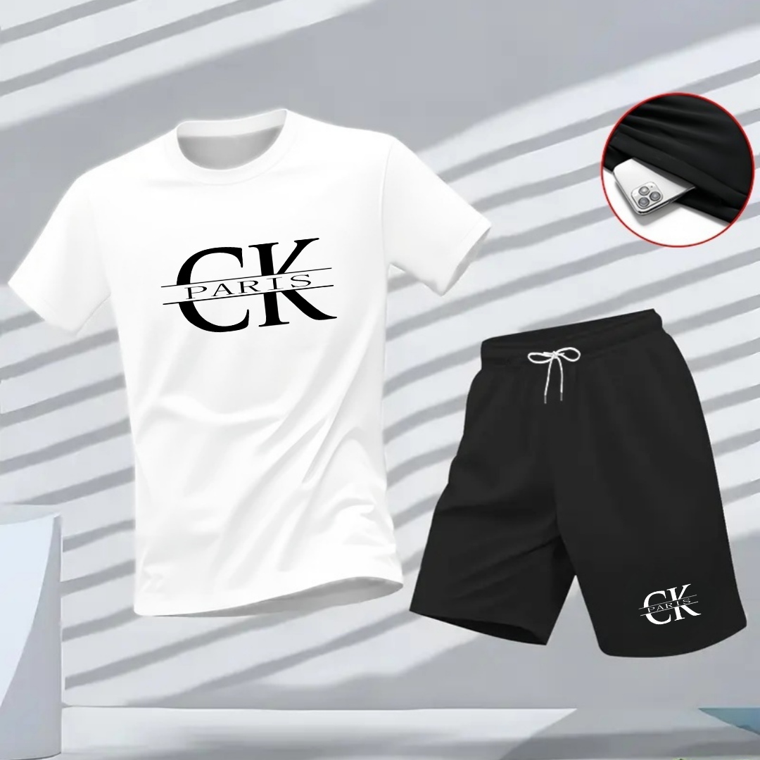 Street Fashion Brand - メンズレトロスポーティストリートカジュアルファッション半袖トップスとTシャツのツーピースセットの新作サマーコレクション