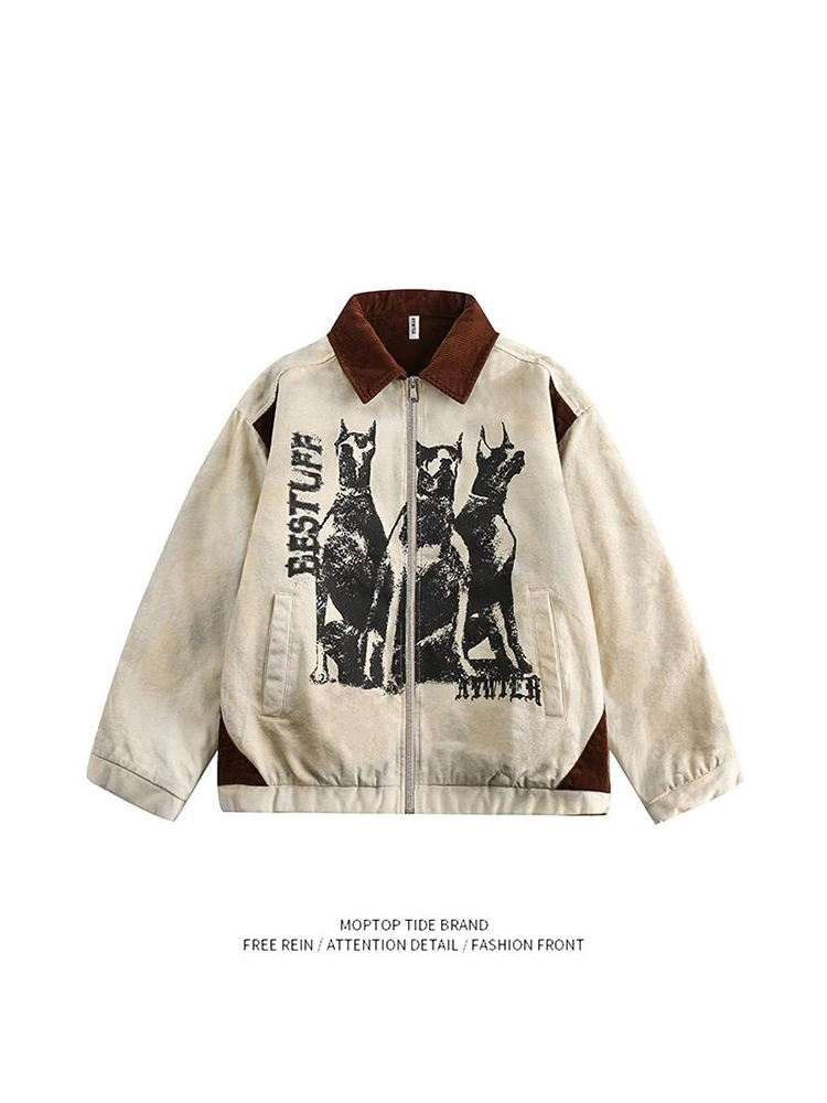 Street Fashion Culture - アメリカンスタイルヴィンテージダーティーショートジャケットルーズフィットユニセックス春秋ストリートスタイルファッションアウターウェアユースカルチャー