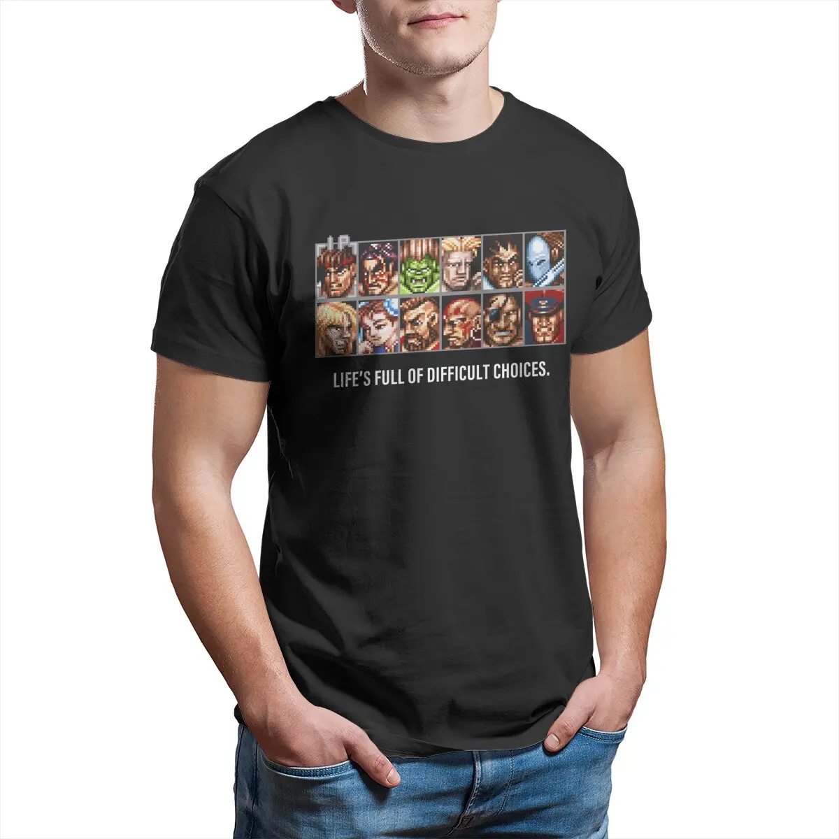 Street Fashion Videos - 面白いストリートファイター難しい選択ビデオゲームピクセルアート Tシャツ男性素晴らしいプリントシャツ夏トップストレンド男の服