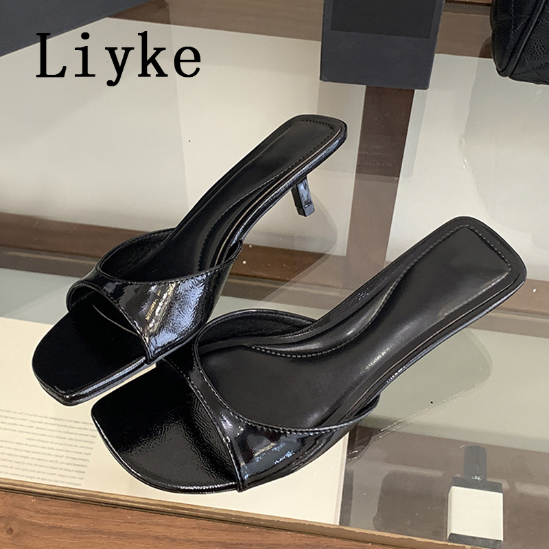 Street Fashion Brand - Liyke ブランドデザイナーシューズ女性ミュールスライドファッションスクエアオープントゥビーチ薄型ローヒールスリッパ夏サンダル Zapatos Mujer