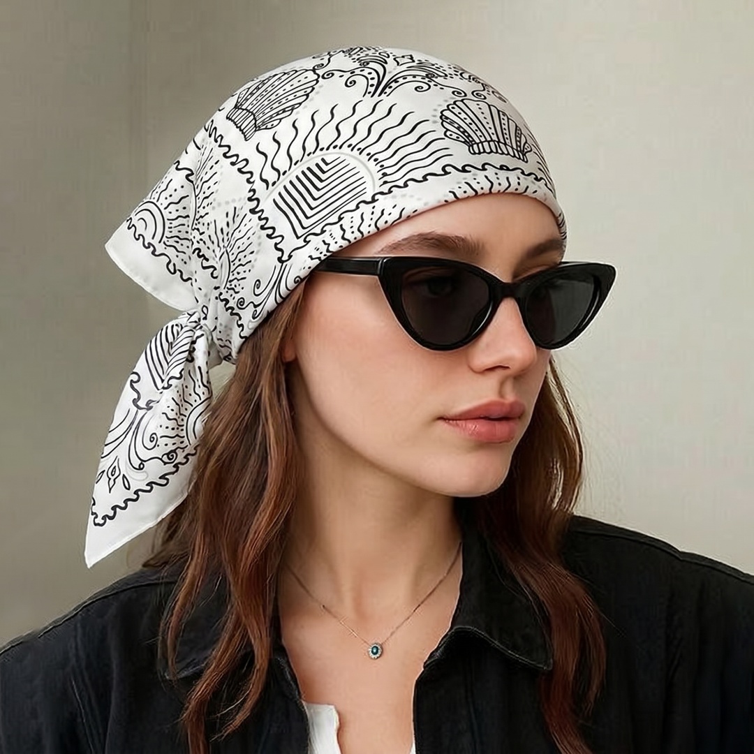 Street Fashion Hijab - 女性用スカーフ ヒジャブ スクエアヘッドスカーフ バンダナ ハンカチ シルクスカーフ