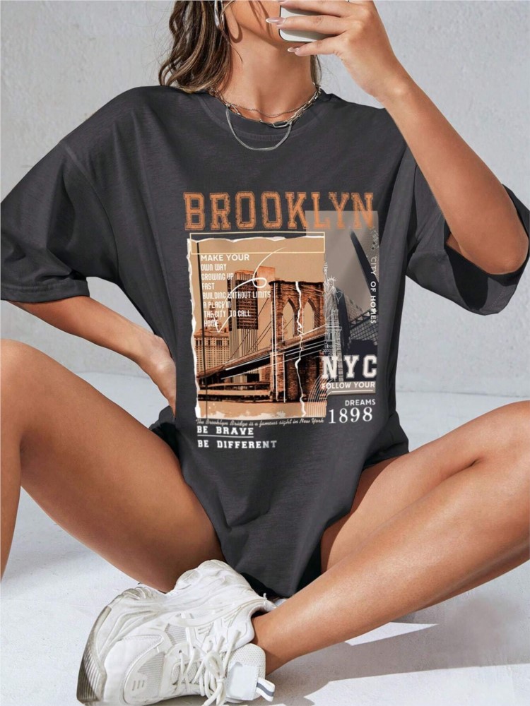 Street Fashion Nyc - 春の女性の綿 Tシャツ手紙ブルックリン NYC 1898 グラフィックプリント Tシャツファッションカジュアル女性服快適なストリートトップス