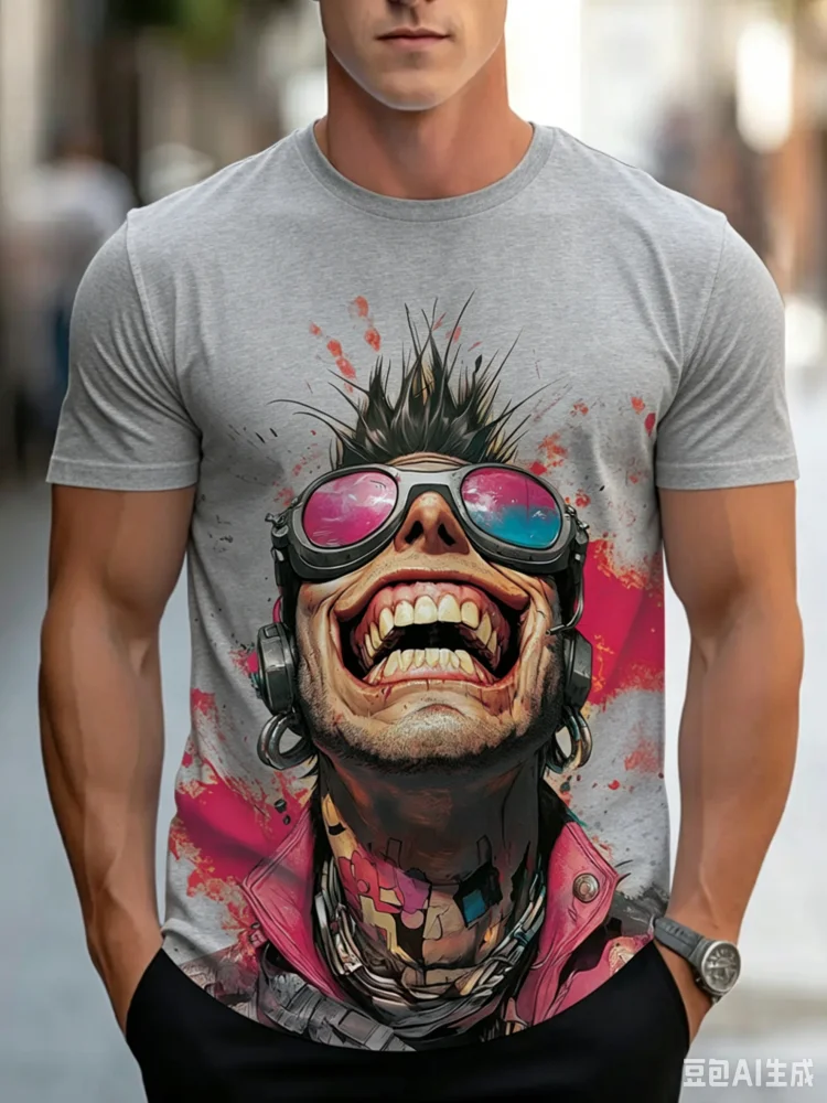 Street Fashion For Short Guys - トレンドクールクレイジーヒップスターガイ明るいプリントメンズ Tシャツ夏カジュアル半袖トップストレンドストリートヒップホップ男の服