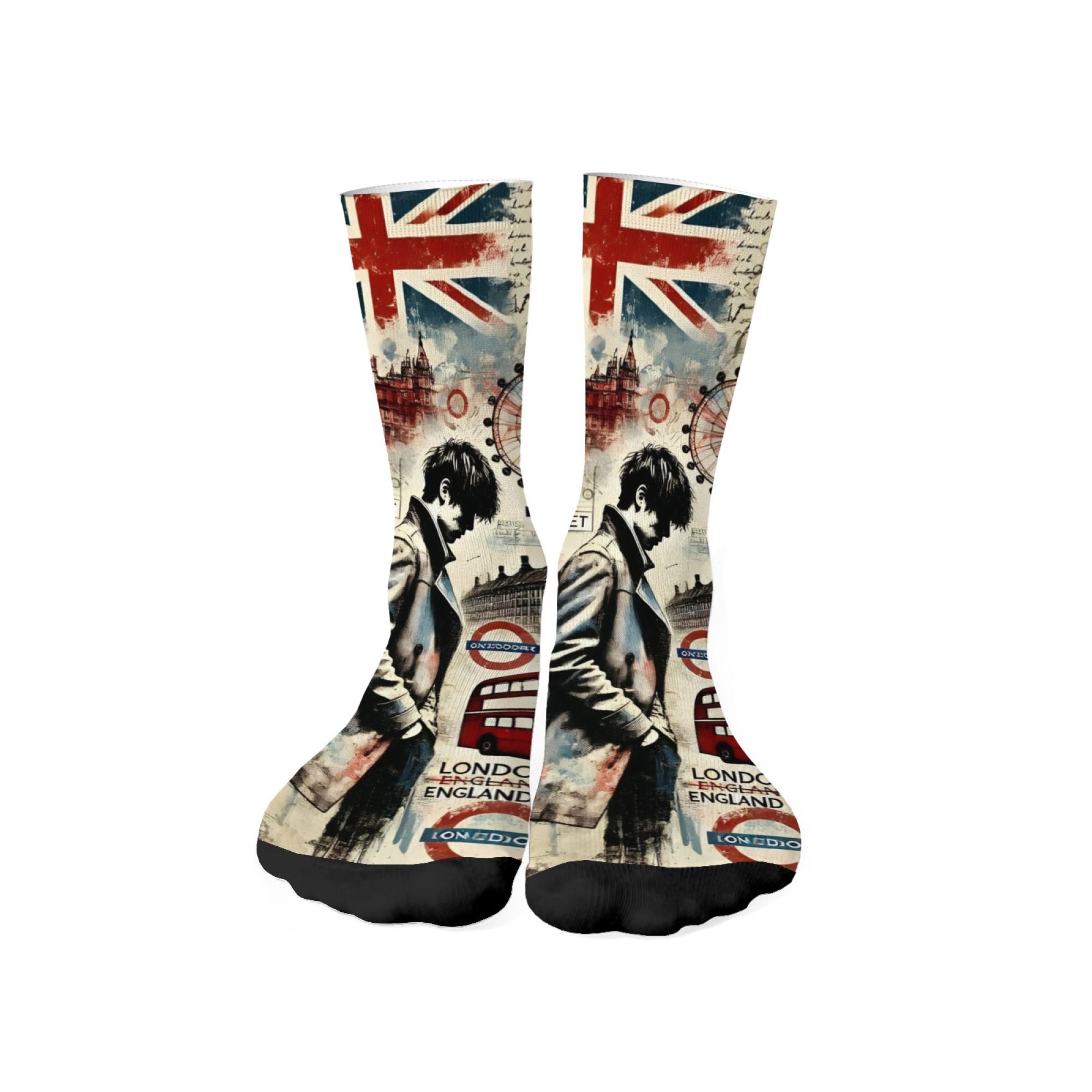 Street Fashion London - ロンドン憂鬱ボーイプリントメンズミッドカーフソックスソフト肌に優しい靴下ストリートレトロ原宿ファッショナブルカジュアルアウトドアソックス