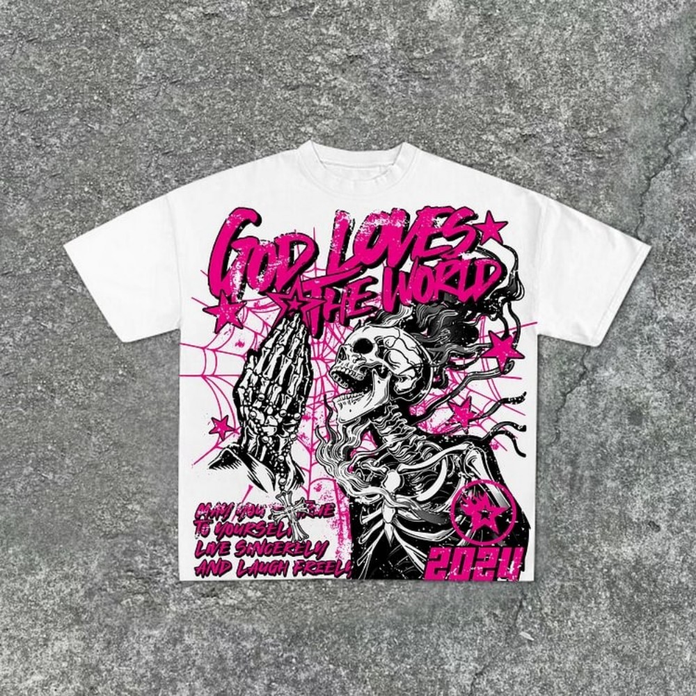 Street Fashion Graffiti - ファッショナブルな新しいメンズパーソナライズされたスカルグラフィティプリント、快適で通気性のあるラウンドネックTシャツアウトドアストリートスタイルトップ