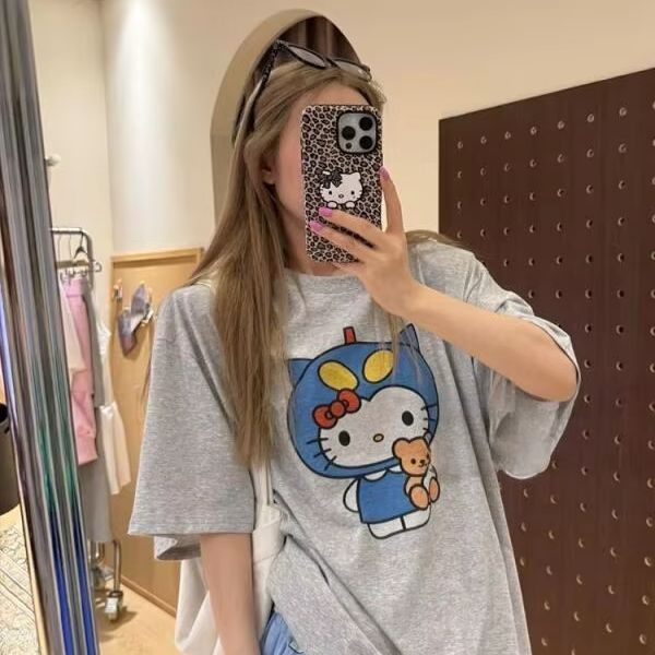Street Fashion Designers - 半袖ハローキティプリント Tシャツサンリオレディース夏新作ルーズデザイン多用途純綿トップス楽しいストリートファッション