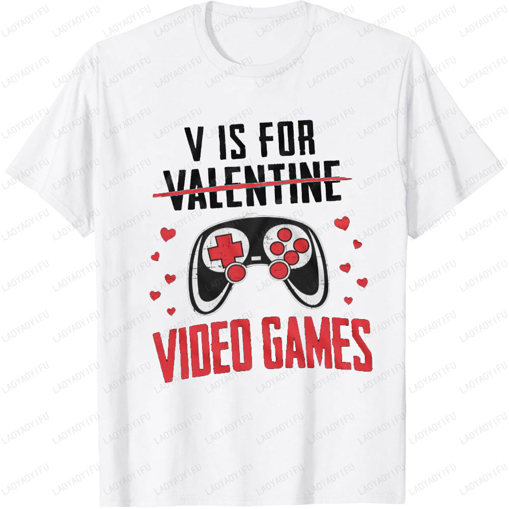 Street Fashion Videos - 面白いバレンタインデープリント Tシャツ男性服ビデオゲームカップルゲーム機トップスギフト女性綿ストリートファッションシャツ