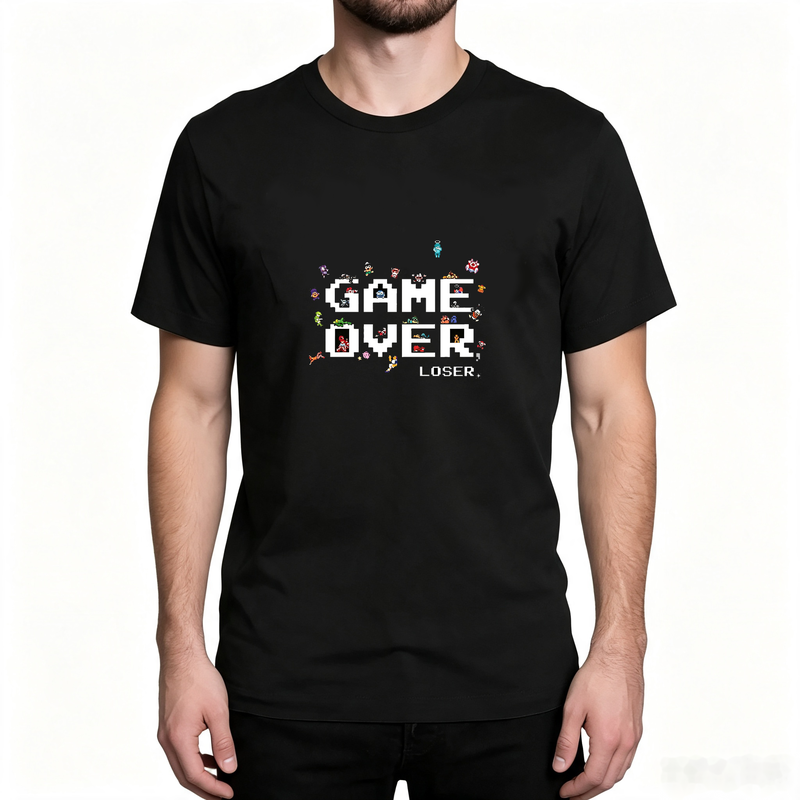 ゲームオーバーピクセルレトロゲームキャラクターグラフィックT - Street Fashion Videos のレビューと価格