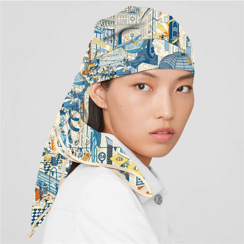 シルクスカーフ女性シティストリートプリントスクエアスカーフヘ - Street Fashion Hijab のレビューと価格