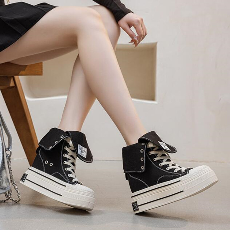 12CMスケートボード通気性ハイヒールシューズデニムレディー - Street Fashion Brand のレビューと価格