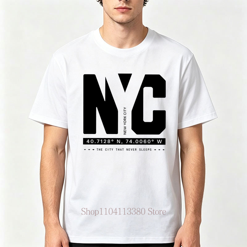 ニューヨークグラフィックプリント Tシャツ男性用夏カジュアル - Street Fashion Nyc のレビューと価格