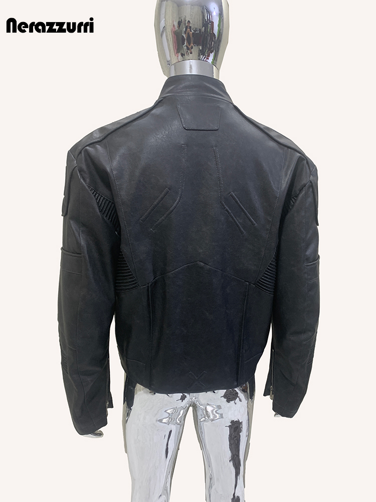 ネラッズーリ秋ショート丈ダメージ加工ブラックPUレザージャケ - Street Fashion Runway のレビューと価格