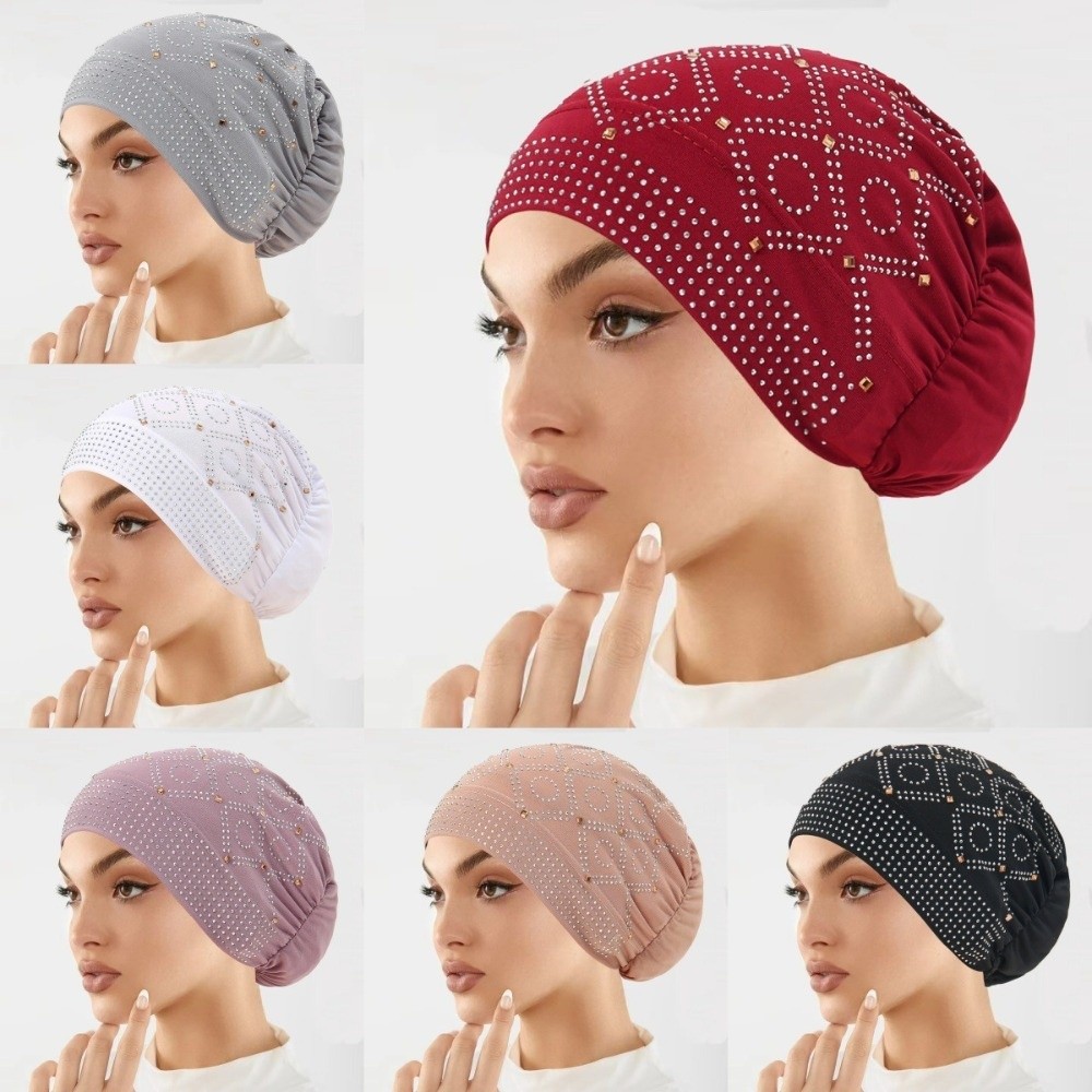 快適なダイヤモンドがちりばめられた女性用ヘッドスカーフ帽子、 - Street Fashion Hijab のレビューと価格