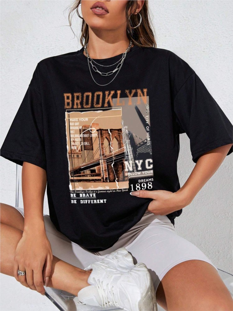 春の女性の綿 Tシャツ手紙ブルックリン NYC 1898 グ - Street Fashion Nyc のレビューと価格