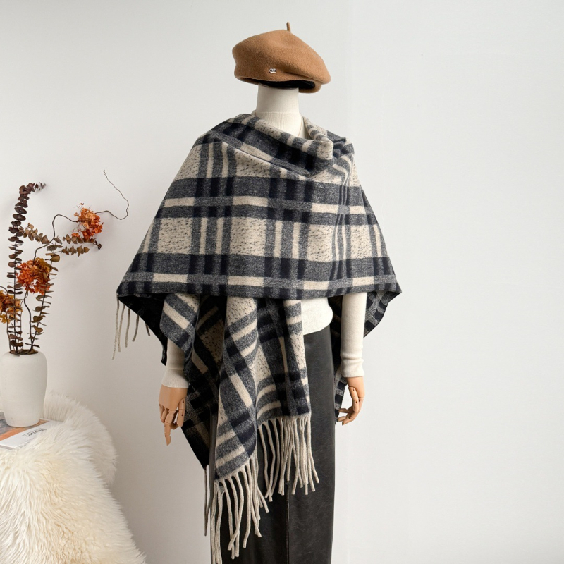 重量750gのスカーフチェックポンチョケープ、レディースフリ - Street Fashion Hijab のレビューと価格