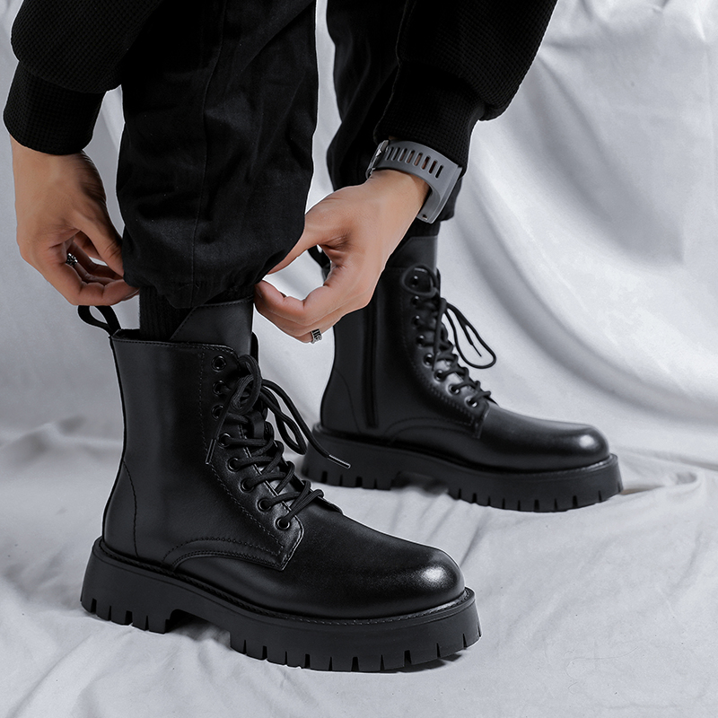 メンズラグジュアリーファッション 本革ブーツ ブラック ホワ - Street Fashion Brand のレビューと価格