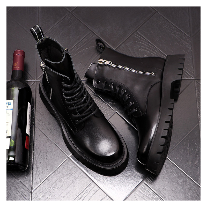 メンズラグジュアリーファッション 本革ブーツ ブラック ホワ - Street Fashion Brand のレビューと価格