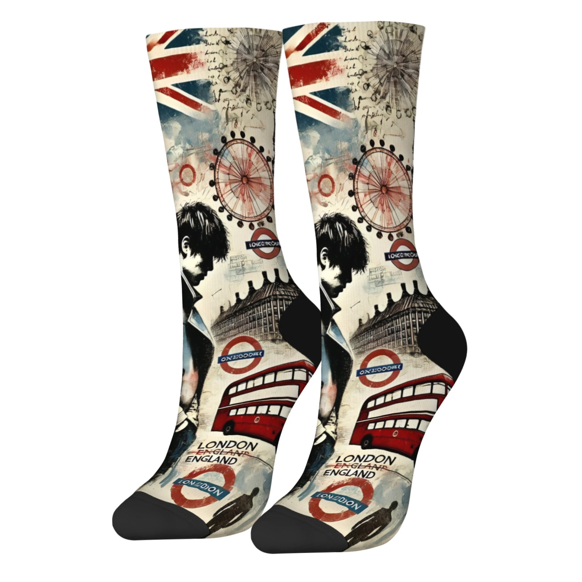 ロンドン憂鬱ボーイプリントメンズミッドカーフソックスソフト肌 - Street Fashion London のレビューと価格