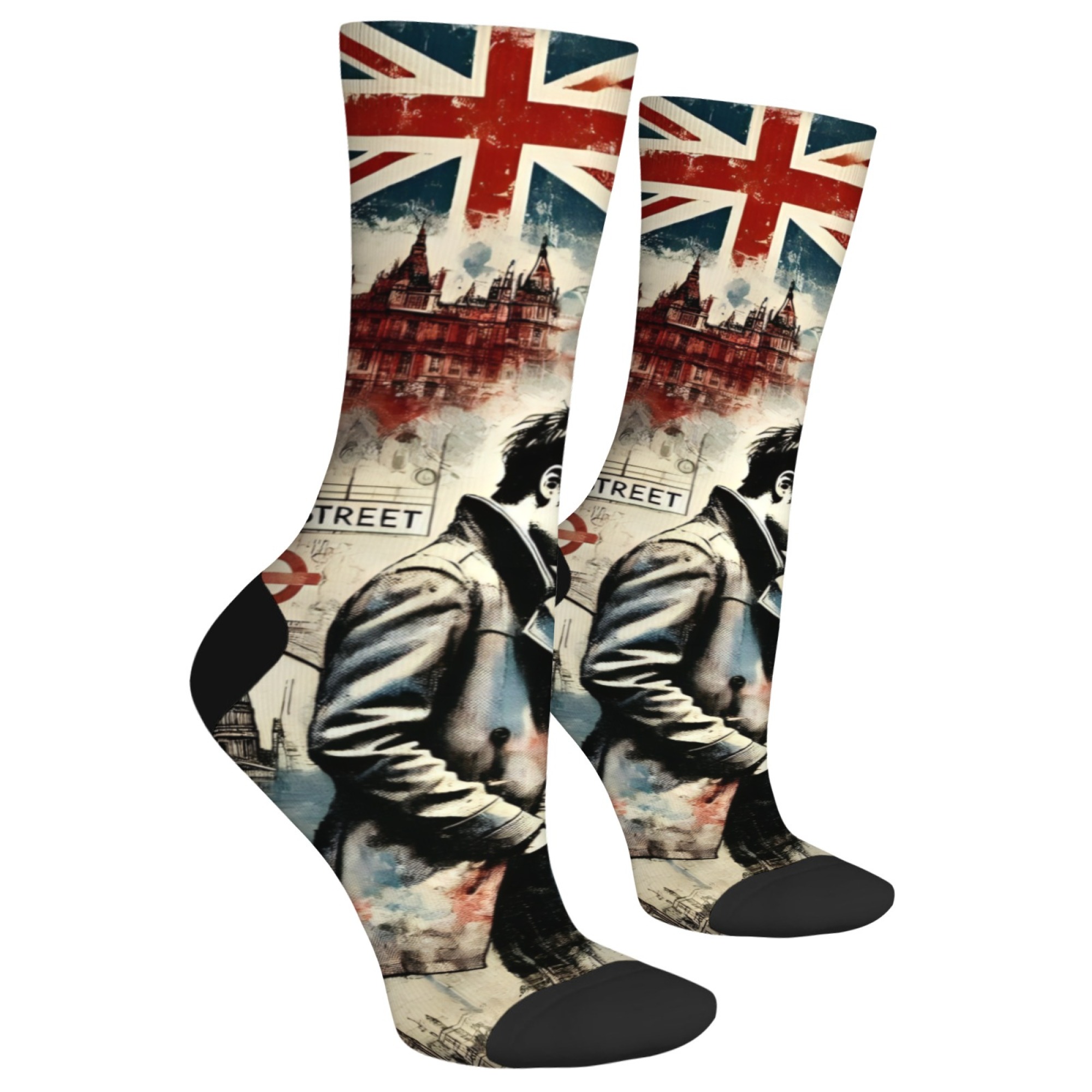 ロンドン憂鬱ボーイプリントメンズミッドカーフソックスソフト肌 - Street Fashion London のレビューと価格