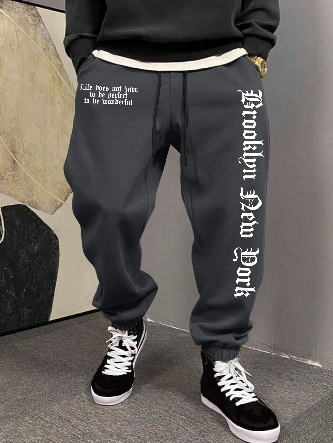 メンズ美的 NYC ライフスローガンアートプリントスウェット - Street Fashion Nyc のレビューと価格