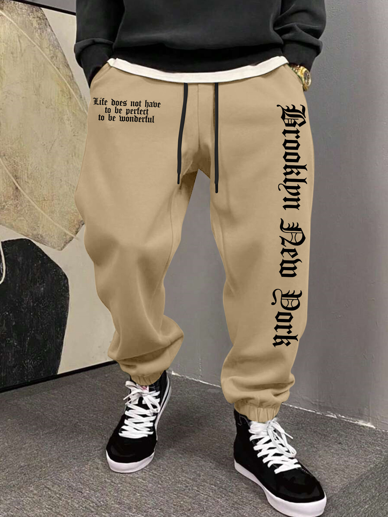 メンズ美的 NYC ライフスローガンアートプリントスウェット - Street Fashion Nyc のレビューと価格