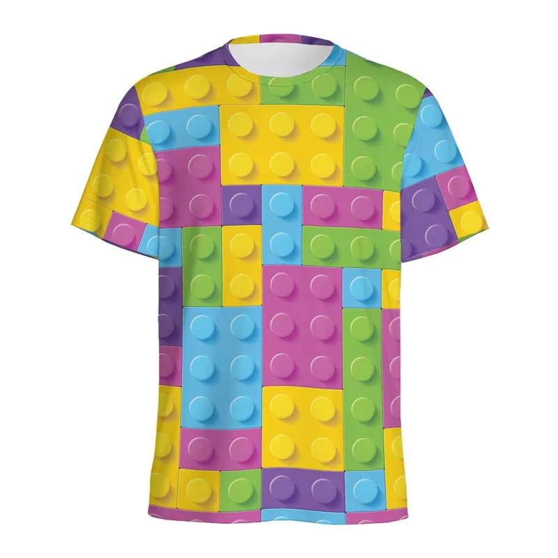 レトロビルディングブロック 3D プリント Tシャツ男性ジグ - Street Fashion Videos のレビューと価格