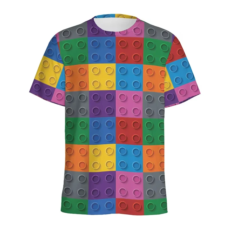 レトロビルディングブロック 3D プリント Tシャツ男性ジグ - Street Fashion Videos のレビューと価格