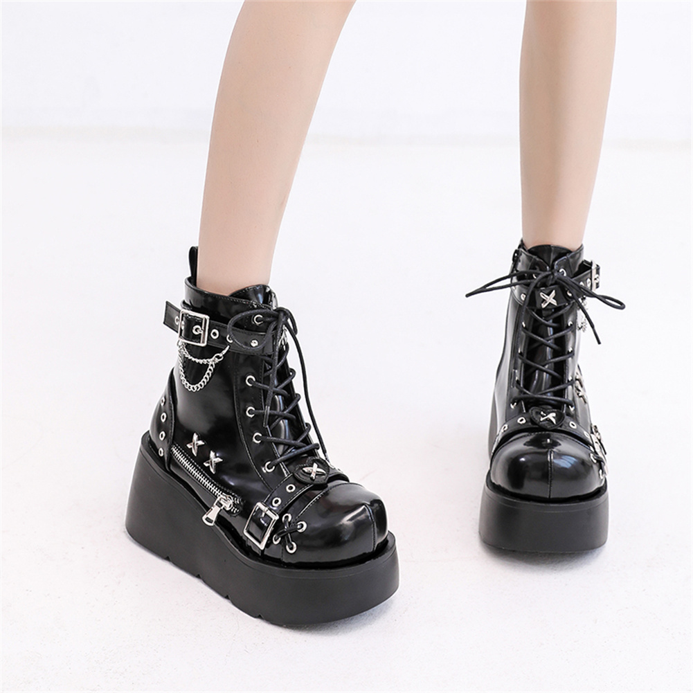 女性の足首の靴,ファッショナブルなバックル,ジッパー,パンク - Street Fashion Brand のレビューと価格