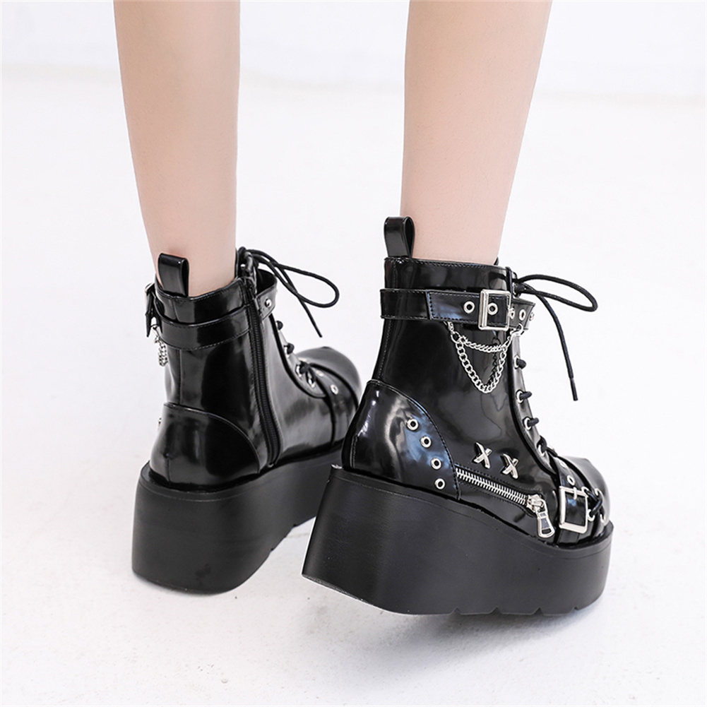 女性の足首の靴,ファッショナブルなバックル,ジッパー,パンク - Street Fashion Brand のレビューと価格