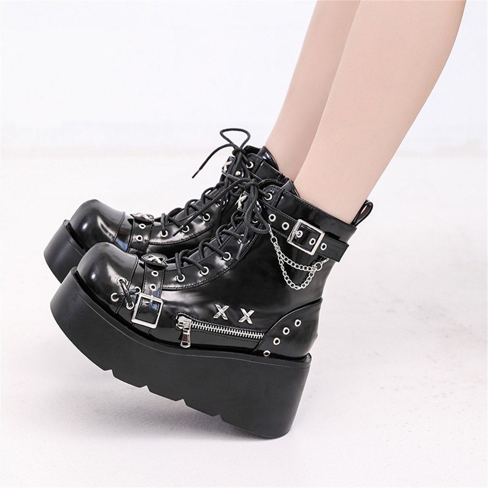 女性の足首の靴,ファッショナブルなバックル,ジッパー,パンク - Street Fashion Brand のレビューと価格